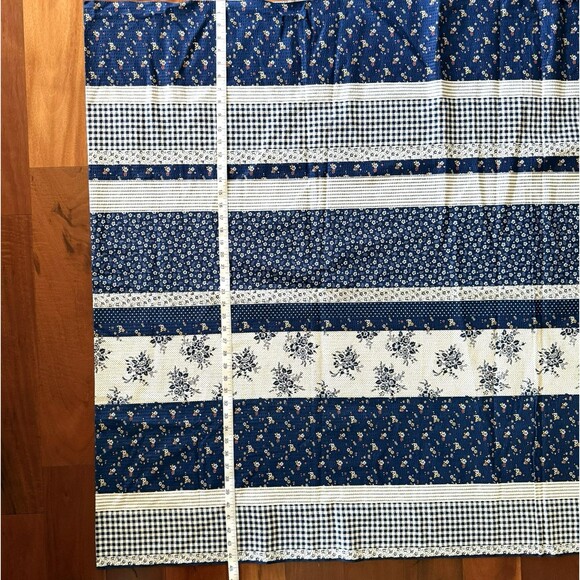 Vintage Blue Floral Striped Gingham Calico Ticking Seersucker Fabric 4yd x 44.5" - Picture 3 of 6